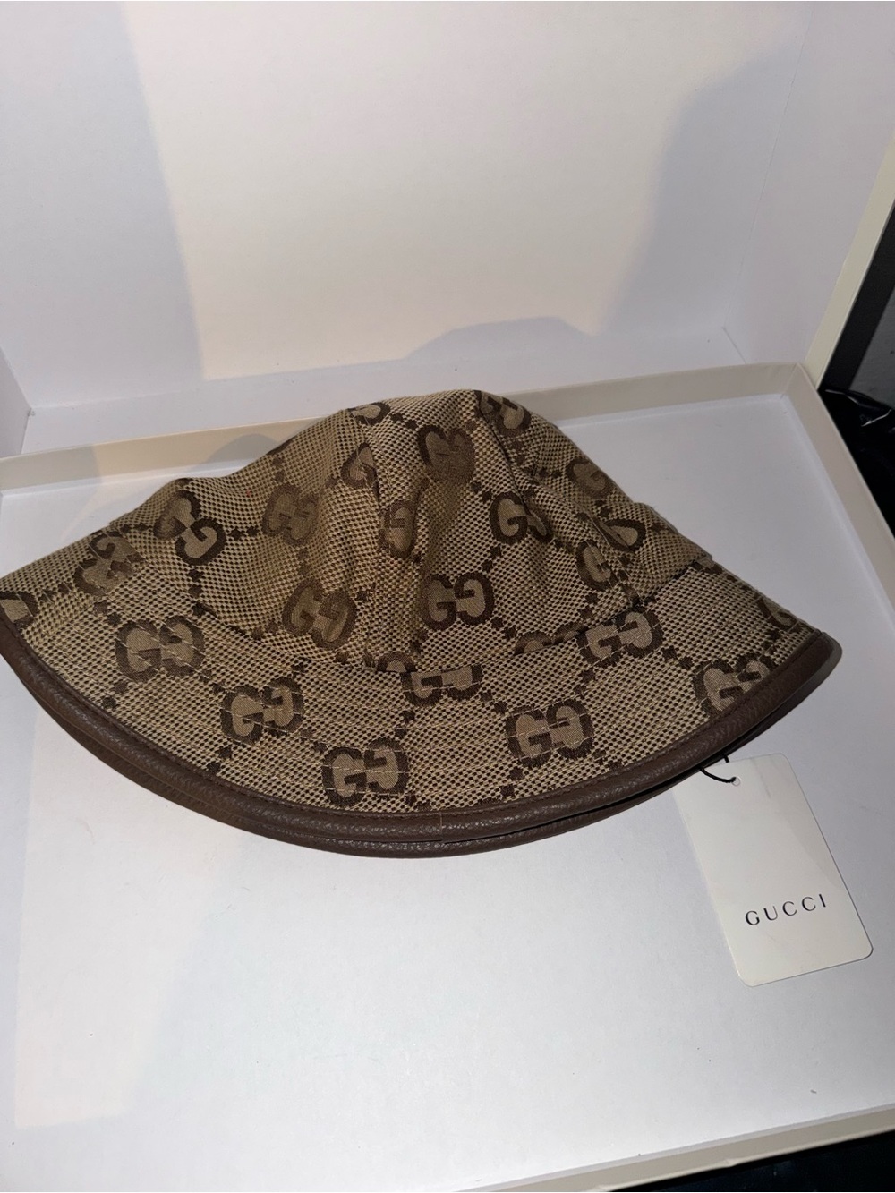 Gucci Tan and Brown GG Logo Bucket Hat
